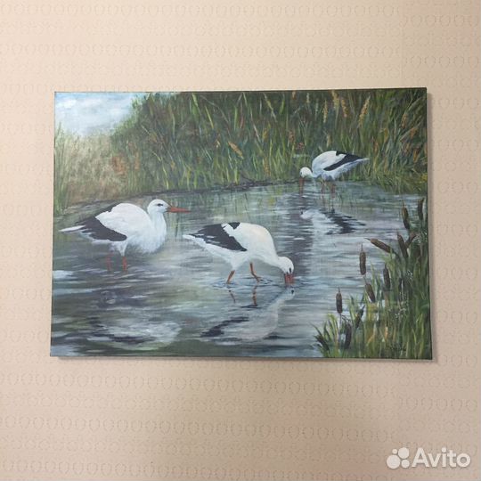 Картина «Аисты на озере»