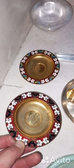 Эмаль рюмки чайник Китай и др серебро