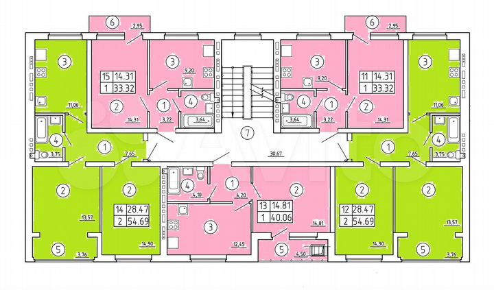 2-к. квартира, 54,6 м², 4/4 эт.