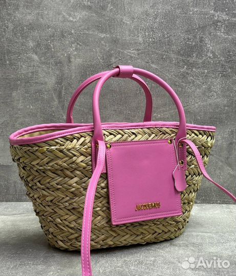 Сумка тоут Jacquemus из рафии и кожи розовая