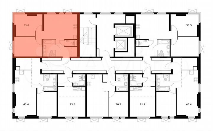 2-к. квартира, 53,6 м², 2/14 эт.