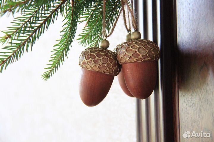 Набор елочных игрушек Желудь ручной работы