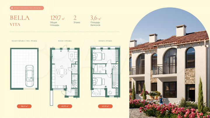 Таунхаус 127,8 м² на участке 2 сот.