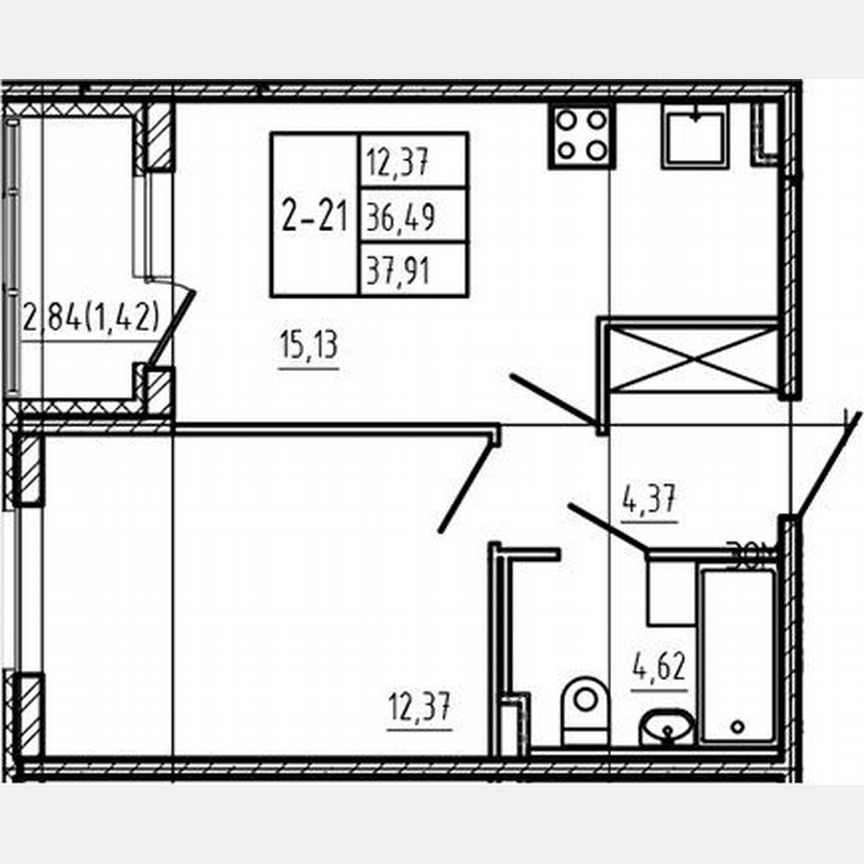 1-к. квартира, 36,5 м², 1/4 эт.