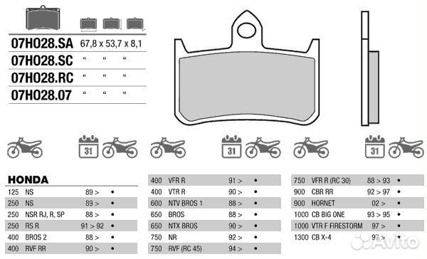 Передние тормозные колодки honda
