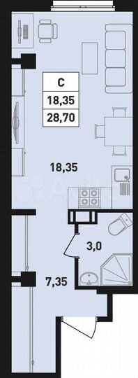 Квартира-студия, 28,7 м², 5/18 эт.