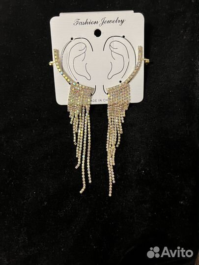 Серьги каффы со стразами