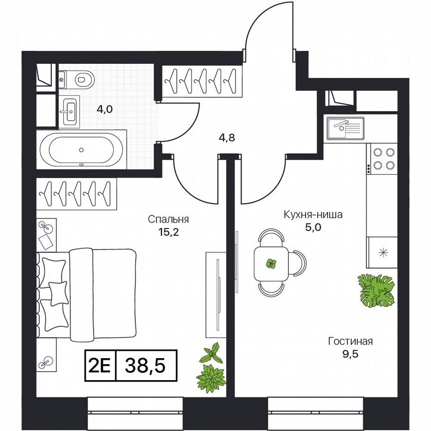 2-к. квартира, 38,5 м², 2/17 эт.