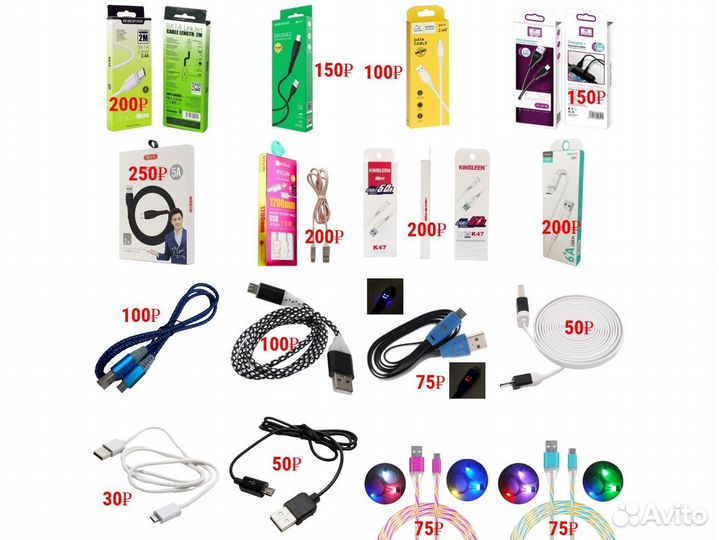 Кабели iPhone /Android /Type-C /Micro-USB / 1А-6А