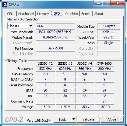 DDR3 2x2gb 1600mhz 1rank CL9-9-9-24 Team Xtreem