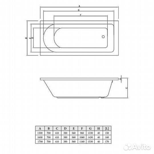 Акриловая ванна C-bath Rea 1500x700 CBQ002001