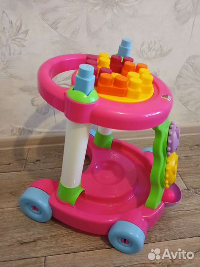 Каталка-ходунки розовая с конструктором