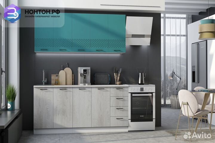 Кухня Лагуна 2.0 м морская волна софт / дуб седой