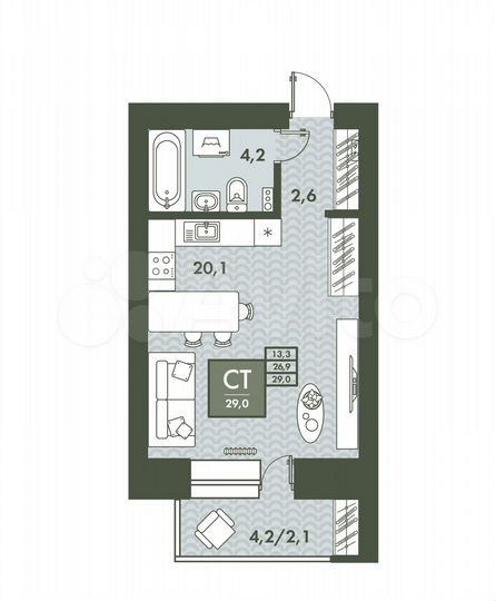 Квартира-студия, 29 м², 9/16 эт.
