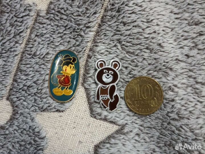 Значок мини маус и Олимпийский мишка СССР