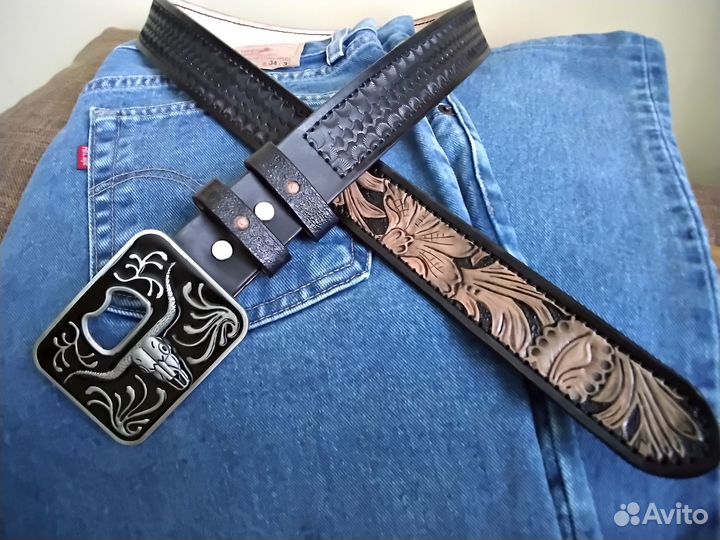 Байкерский,ковбойский,кожаный ремень ручной работы