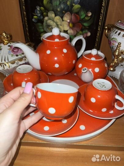 Сервиз чайный в горошек СССР винтаж