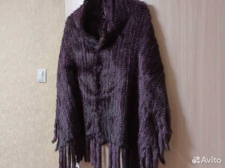 Палантин из вязаной норки цвет фиолетовый