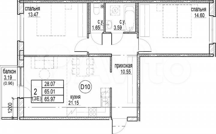 2-к. квартира, 66 м², 2/12 эт.