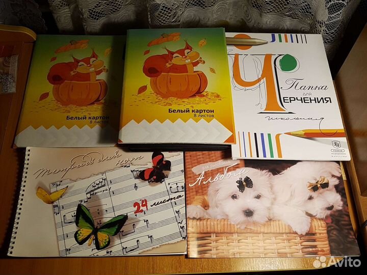 Белый картон.Папка д/черчения.Нотная тет-дь.Альбом