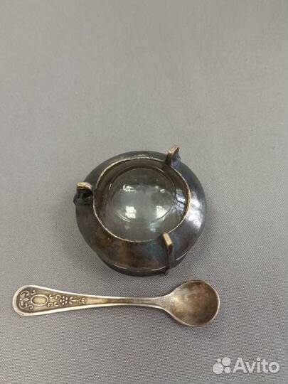 Солонка с ложечкой Мельхиор Эмаль СССР