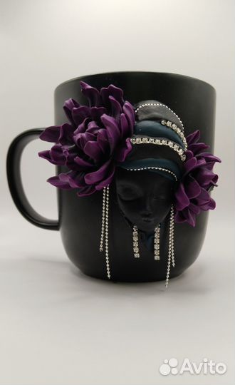 Авторская кружка с декором из полимерной глины