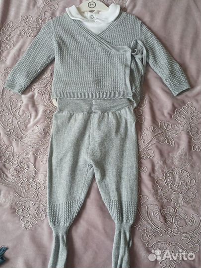 Вязаный хлопковый костюм для новорождённого