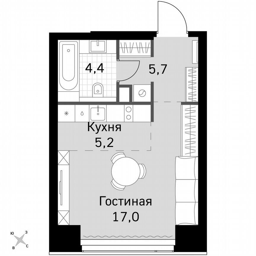 Квартира-студия, 32,3 м², 2/49 эт.