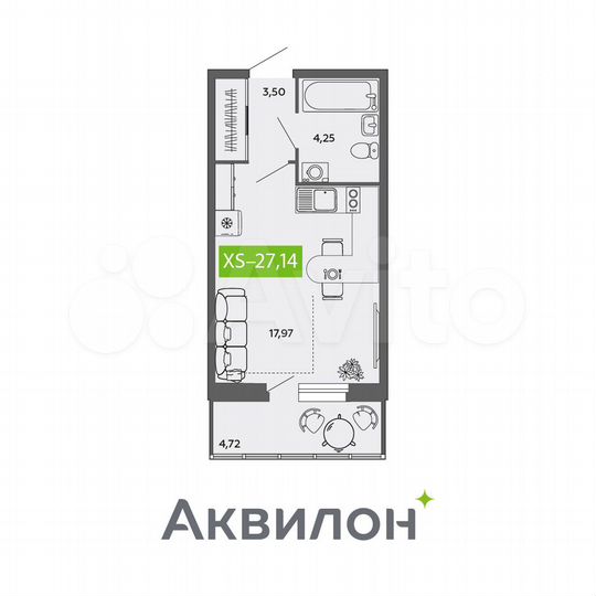 Квартира-студия, 27,1 м², 1/9 эт.