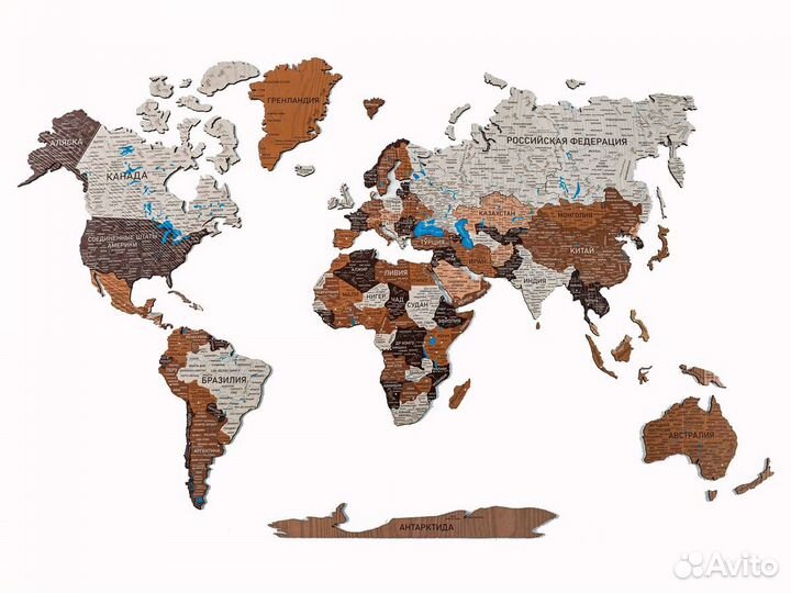 Деревянная карта мира из дерева на стену, Рыбинск
