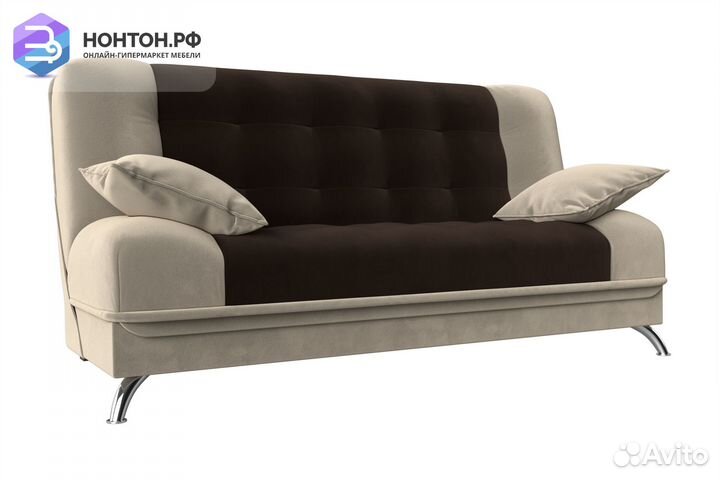 Диван книжка Анна микровельвет коричневый / бежевы