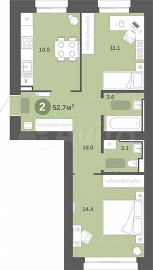 2-к. квартира, 52,7 м², 3/9 эт.