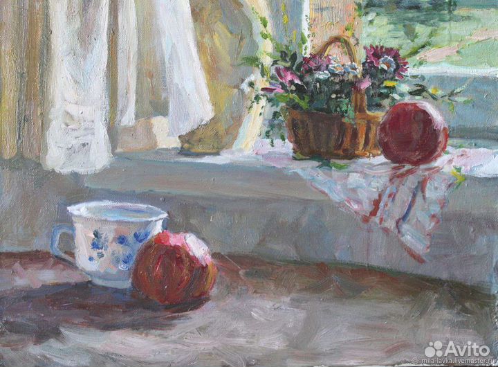 Картина маслом розы и полевые цветы на холсте