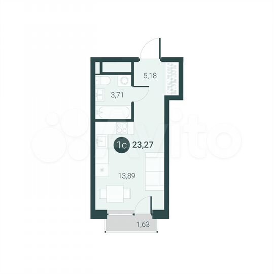 Квартира-студия, 23,3 м², 3/14 эт.