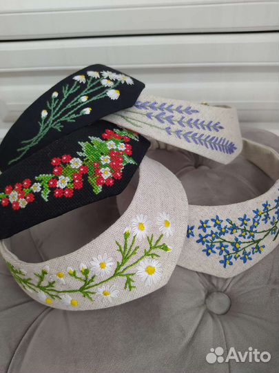 Кокошники современные, лён + вышивка