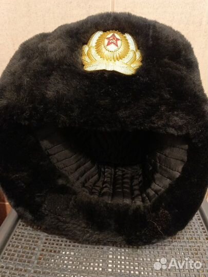 Шапка - ушанка мужская, (цигейка) с кокардой СССР