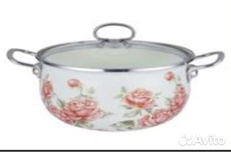 Кастрюля Розы. Эмаль. 7,5 л 8,5л