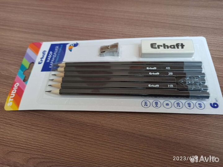 Карандаши простые 6 шт. + точилка(металл) + ластик