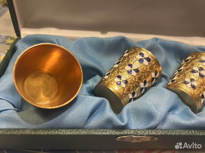 Набор стопок,латунь,золочение и эмаль
