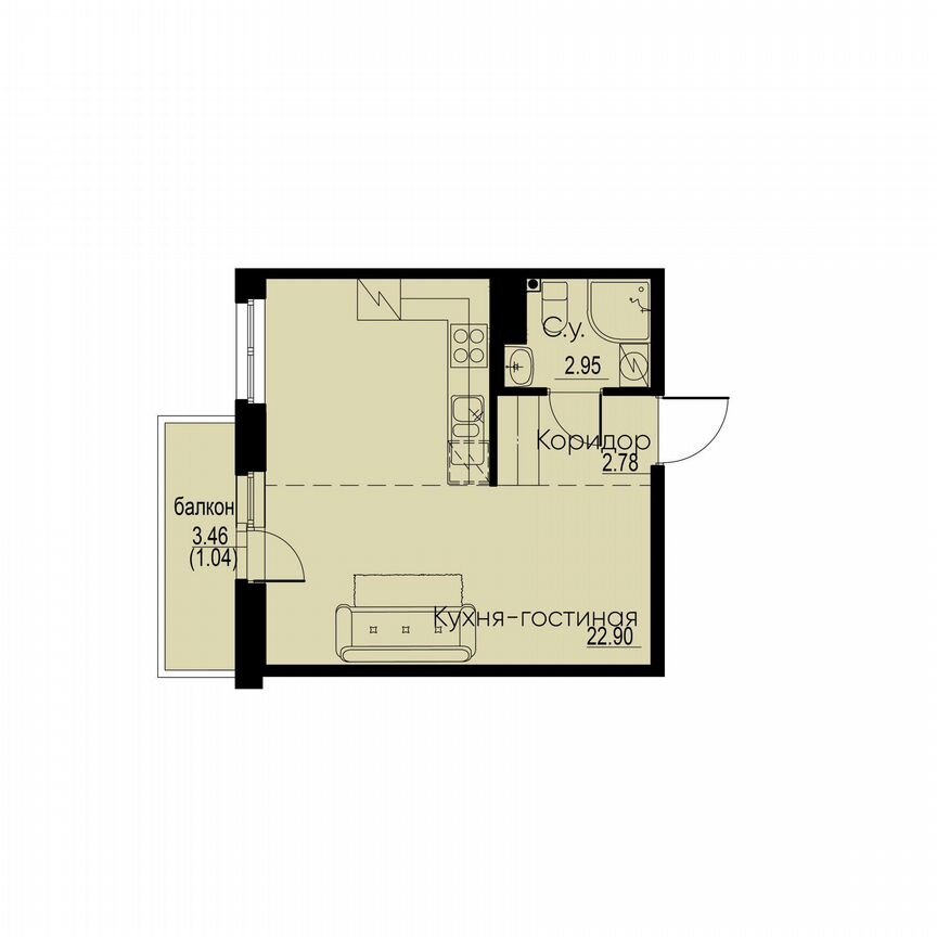 Квартира-студия, 29,7 м², 5/12 эт.