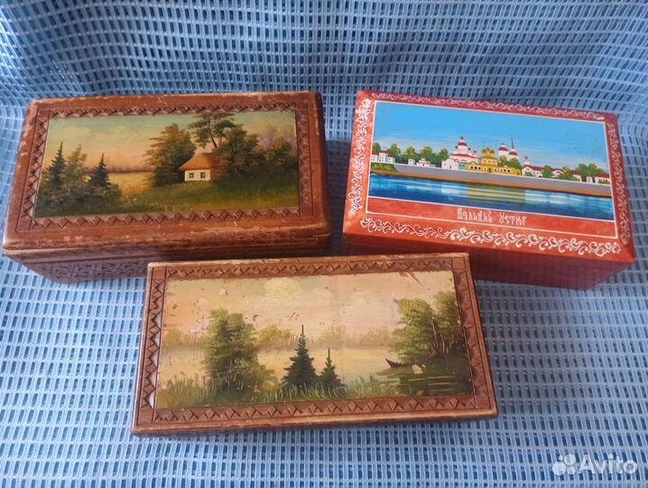Старинные резные шкатулки. Ручная роспись. Маслом