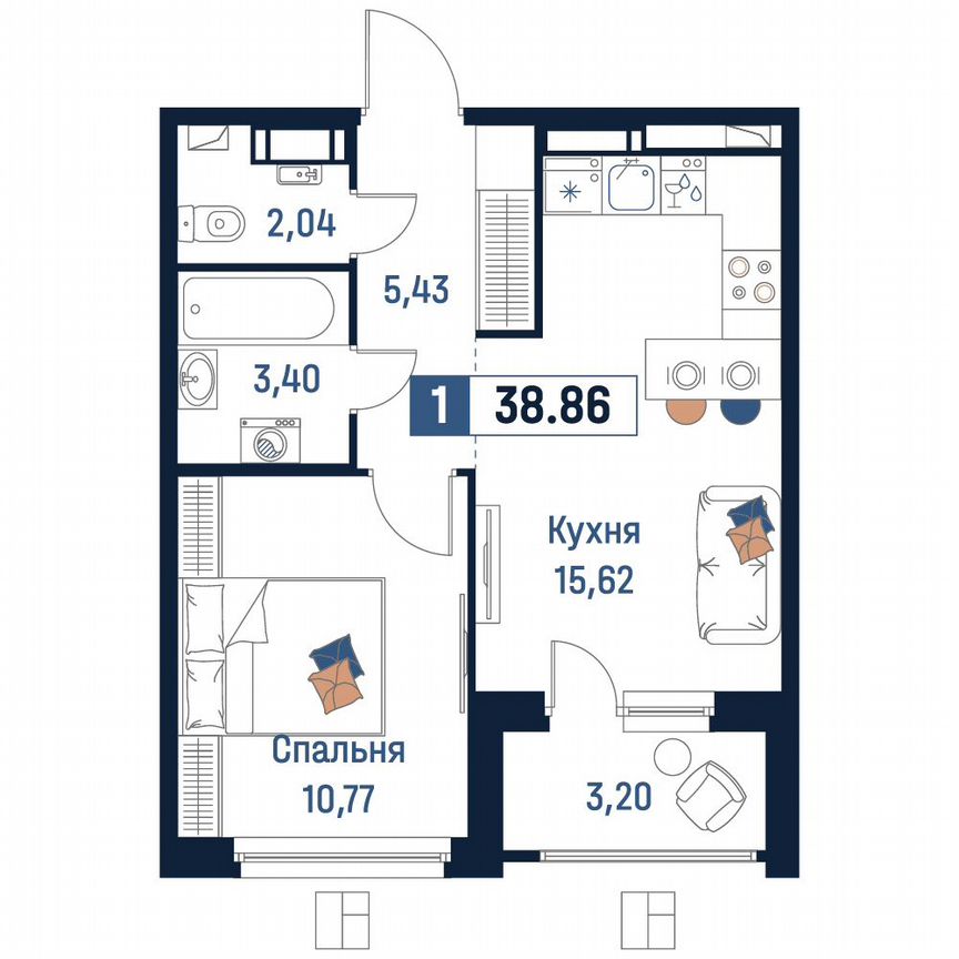 1-к. квартира, 38,9 м², 17/18 эт.