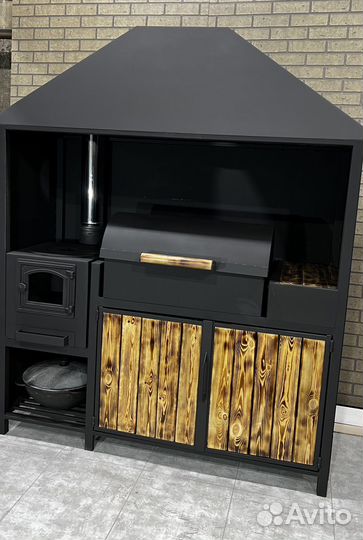 Мангал печь под казан с вытяжкой с зонтом