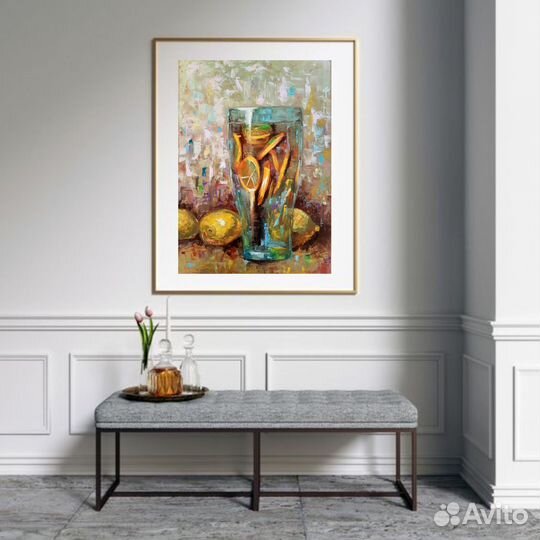 Лимоны интерьерная картина маслом лимоны в бокале