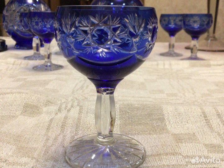 Хрустальный агитационный графин с рюмками кобальт