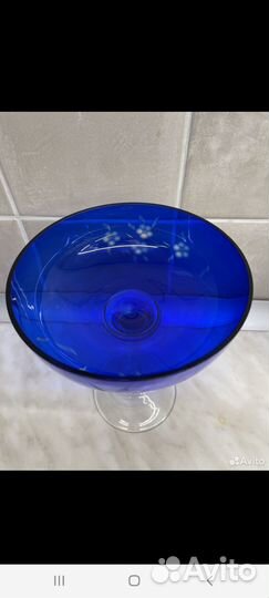 Ваза для фруктов на ножке цветное стекло СССР