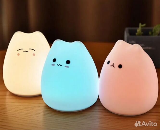 Новый ночник светильник детский Кошка силиконовый