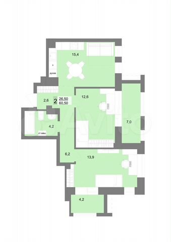 2-к. квартира, 60,5 м², 15/31 эт.