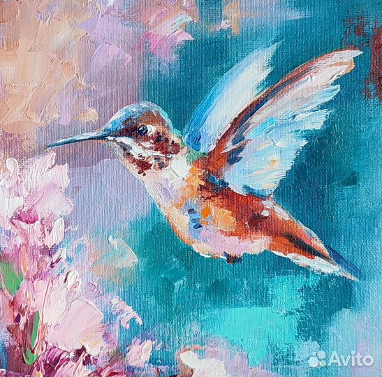 Маленькая картина маслом Колибри 20/20 см