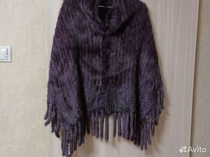 Палантин из вязаной норки цвет фиолетовый